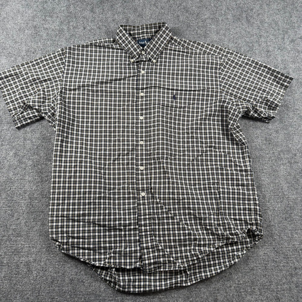 Ralph Lauren Button Down Mens XL Blue Plaid Short Sleeve Blake Cotton Shirt